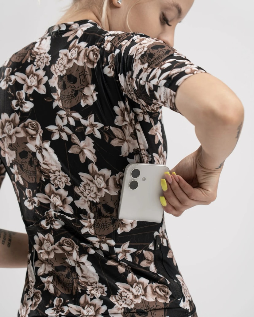 Damska koszulka kolarska Flower Skulls 5