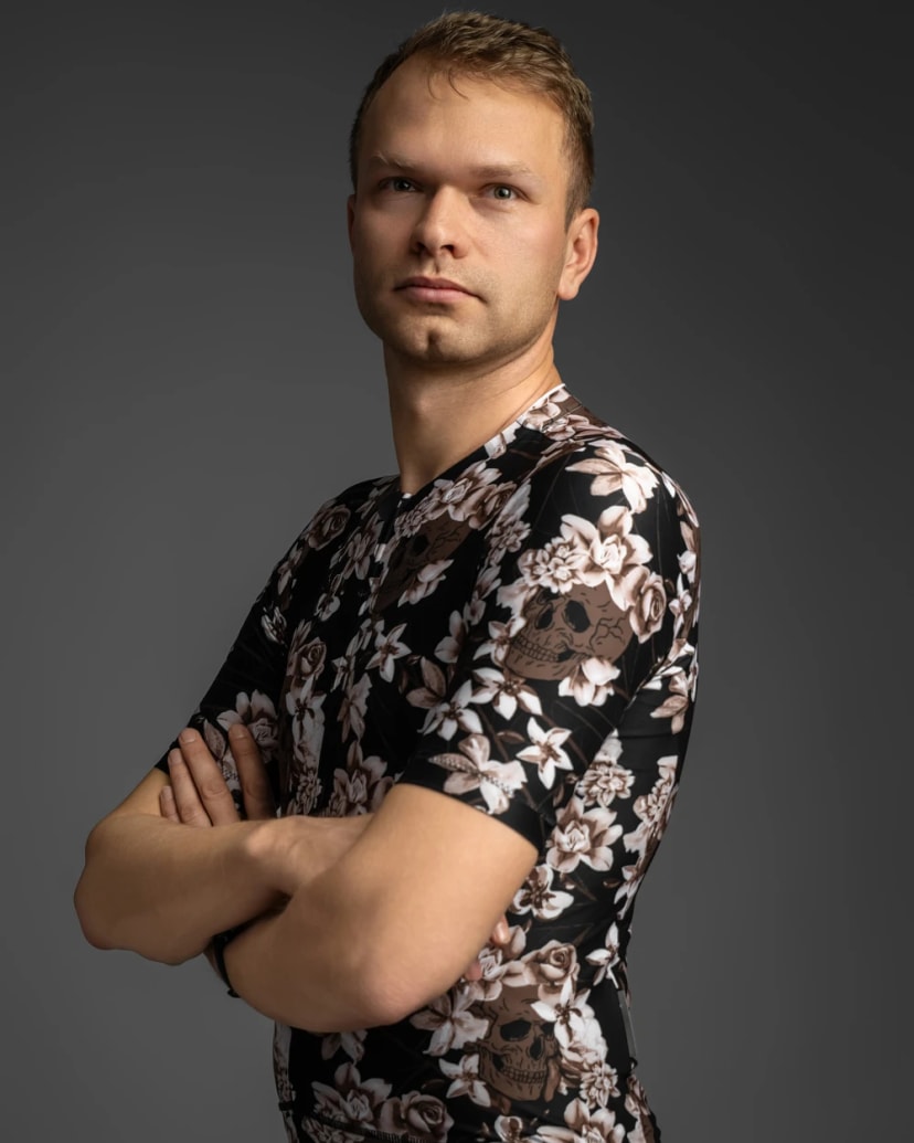 Męska koszulka kolarska Flower Skulls 1