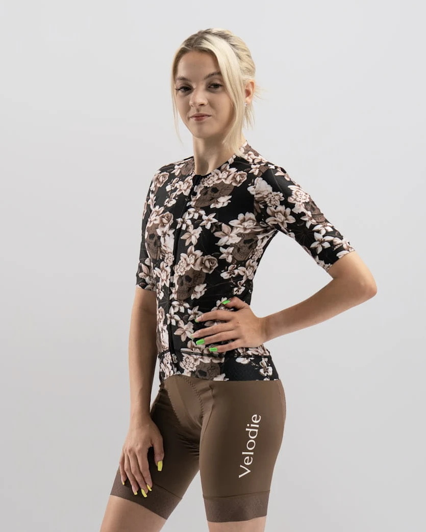 Damska koszulka kolarska Flower Skulls